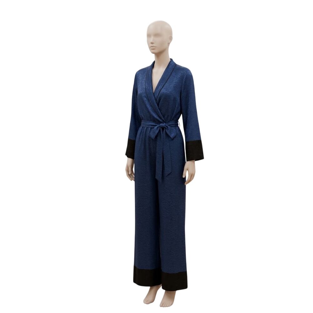 Victoria's Secret Blue Jacquard Satin Wrap Jumpsuit M